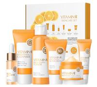 Set de Cuidado Facial Vitamina C 6 Piezas, Kit Skincare Facial Vitamina C con Limpiador Tónico Suero Crema Protector Solar, Set Cremas Mujer Regalo, para Adolescentes y Mujeres