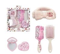 Set de Cuidado Personal Emily in Paris para Mujer - Pack 4 Accesorios Beauty con Diadema Maquillaje Lazo, Cepillo, Espejo Compacto y Neceser, Color Rosa, Talla Única, Ideal Regalo