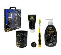 Set de cuidado personal para niños, 4 piezas, cepillo de dientes manual, pasta de dientes, vaso para jabón de manos (Batman)