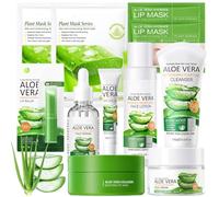 Set de Cuidado Piel Aloe Vera 11 Piezas con Tónico,Limpiador,Suero,CremaMascarilla,Bálsamo Labial y Parches para Ojos,Kit de Cuidado de la Piel con Aloe Vera para Adolescentes Niñas y Mujeres