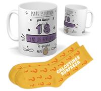 Set de Cumpleaños 18 Años Mujer | Taza “ESTAS ESTUPENDA YA TIENES 18 Y NO LO APARENTAS” + Calcetines Sorpresa | Regalo Original y Divertido | Idea para Amigas, Hijas, Hermanas y Fiestas de Cumpleaños