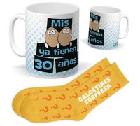 Set de Cumpleaños 30 Años | Taza “MIS HUEVOS YA TIENEN 30 AÑOS” + Calcetines Sorpresa | Regalo Original y Divertido para Hombre o Mujer | Idea para Fiestas, Amigos, Familiares y Detalles con Humor