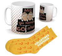 Set de Cumpleaños 60 Años | Taza “MIS HUEVOS YA TIENEN 60 AÑOS” + Calcetines Sorpresa | Regalo Original y Divertido para Hombre o Mujer | Cumpleaños, Jubilaciones, Fiestas, Amigos y Familia