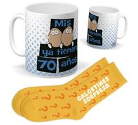Set de Cumpleaños 70 Años | Taza “MIS HUEVOS YA TIENEN 70 AÑOS” + Calcetines Sorpresa | Regalo Original y Divertido para Hombre o Mujer | Cumpleaños, Fiestas, Amigos, Padres y Abuelos