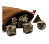Set de dados de metal con bolsa, D4/D6/D8/D10/D12/D20/D% - D&D o juegos de bandeja. Accesorio JDR Premium.