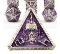 Set de dados metálicos Mystery Skull DND para Dungeons and Dragons, Cthulhu DCC. Accesorios únicos de magia para RPG y juego de rol (violeta)
