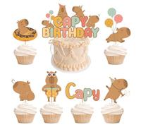 Set de Decoración de Cumpleaños Nymora Capybara con 1 Topper de Pastel Capybara y 6 Toppers de Cupcake Capybara - Accesorios de Fiesta Estilo 'Chill de Verano'
