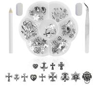 Set de decoración de uñas de 75 piezas, joyería de metal para uñas, joyería gótica para uñas, con 1 bolígrafo perforador de puntos, 1 pinza, 2 limas esponja para uñas, para bricolaje, arte de uñas