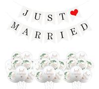 Set de Decoración para Bodas, 30 Globos de 12 Pulgadas con 1 Guirnalda "Just Married", Pancarta Decorativa Roja y Blanca Globos de Látex, Decoración para Propuestas de Matrimonio y Compromiso
