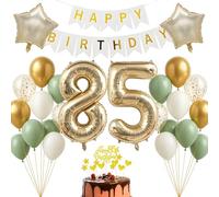 Set de decoración para cumpleaños de 85 años, color dorado champán, blanco, salvia, cartel de feliz cumpleaños para adultos, mujeres, hombres, decoración para el 85 cumpleaños, hito, decoración de