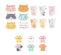 Set de Decoración para Fiesta de Gatos, 6 Platos, 6 Servilletas y 6 Vasos Desechables con Diseños de Gatitos en Colores Pastel, Tema Infantil