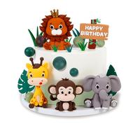 Set de Decoración para Tarta Cumpleaños, 19 Piezas de Animales de la Selva con León, Jirafa, Elefante y Mono, Set Reutilizable de Topper,Ideal para Fiestas Infantiles, Baby Shower y Temáticas Safari