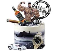 Set de decoración para tartas de cumpleaños para hombres, que incluye elementos como un reloj de oro, whisky y un coche deportivo, ideal para decorar la tarta de cumpleaños de tu padre
