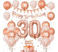 Set de Decoraciones de Cumpleaños de Oro Rosa, Globos de 30 Cumpleaños con Globos de Oro Rosa, Globos de Confeti y Banderola de Feliz Cumpleaños, para Decoraciones de Fiesta de 30 Cumpleaños Mujeres