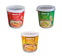 Set de Degustación de Pastas Thailandesas de Curry Rojo, Verde y Amarillo Aroy-D 400gr. C/u -Pastas de Curry - Sabor Thailandes