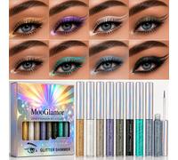 Set de Delineadores Líquidos con Glitter de 8 Colores - Resistente , Secado Rápido, , Puntera para Uso Diario y Maquillaje de