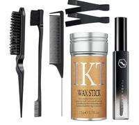 Set de depilación y alisado de 7 piezas para mujer - set de peinado para cabello rebelde y grueso con barras de cera, barras de alisado, peines, bandas elásticas (peine negro)