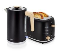 briebe Nordic Set Tostadora Pan Ranura Ancha 2 Rebanadas, 6 Niveles Tostado + Hervidor Agua Eléctrico 1,7L Inalámbrico, 2200W Ebullición Rápida, Libre BPA, Pack Desayuno Diseño Nórdico, Negro