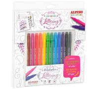 Set de dibujo alpino iniciacion al lettering 12 rotuladores punta fina y punta pincel colores surtidos