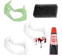 Set de dientes de vampiro para niños, 1 dentadura de vampiro luminosa + 2 dentaduras de vampire + sangre artificial + esponja, resistente y seguro - disfraces Accesorios vampire Colmillos de Drácula
