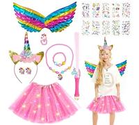 Set de Disfraz de Princesa Unicornio con LED, Disfraz de Unicornio para Niña, Diadema de Unicornio, Alas para Niña, Set de Disfraz de Unicornio, Tutú de Unicornio, para Cosplay de Unicornio, Cumpleaño