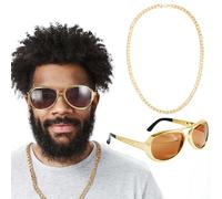 Set de Disfraz de Rockstar con Gafas de Sol, Collar Gafas de Sol y Collar Disco, Clásico Disfraz de Estrella Accesorios para Mujer Hombre 50's, 60's 70's Estilo Fiesta, Halloween Fiesta de Regalos