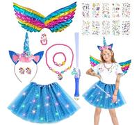 Set de Disfraz de Unicornio Princesa con LED, Disfraz de Unicornio para Niña, Diadema de Unicornio con Alas para Niña, Set de Disfraz de Unicornio, Tutú de Unicornio, para Cosplay de Unicornio, Carnav