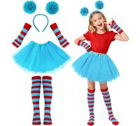 Set de Disfraz para Niña 4 Piezas, Disfraz Infantil de Carnaval y Halloween con Falda Tutú, Diadema, Calcetines Altos a Rayas y Guantes, Accesorios Personaje de Cuentos para Fiestas Escolares