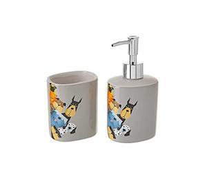 Set de dispensador y portacepillos de cómic de cerámica Gris - LOLAhome
