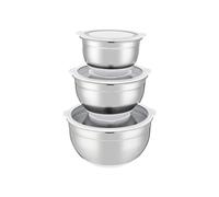 Set de ensaladeras - ARTHUR MARTIN - AM486 - 16-20-24 cm - Tapas herméticas - Acero inoxidable - Fondo de silicona antideslizante