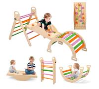 Set de Escalada Educativo 9 en 1 para Niños - Silla Plegable de Madera con Triángulo Estimulación temprana, Arco Balancín, Rampa Reversible y Pinball - Gimnasio Infantil hasta 100kg