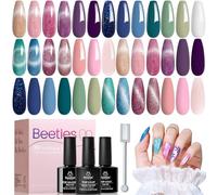 Set de esmalte de uñas en gel Cat Eye de Beetles, 24 piezas, esmalte de uñas en gel brillante con glitter, con pincel magnético, acabado brillante y mate, capa superior y base de color azul, rosa
