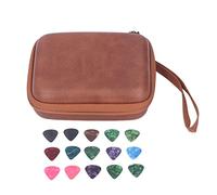 Set de estuches para púas de guitarra, bolsa de almacenamiento impermeable de cuero PU con correa de mano, estuche portapúas de celuloide para organizar y proteger los accesorios (Marrón)