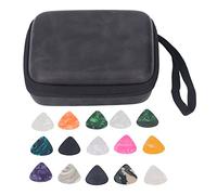 Set de estuches para púas de guitarra, bolsa de almacenamiento impermeable de cuero PU con correa de mano, estuche portapúas de celuloide para organizar y proteger los accesorios (Negra)