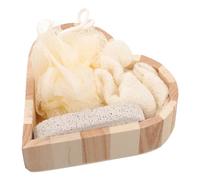 Set de Exfoliación para Baño en Forma de Corazón, 20 G | Pe y Esponja Madera, Bloque, Piedra Pómez, Bola y Lufa, Bandeja Corazón para Uso Doméstico