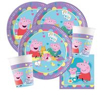 Set de fiesta - Peppa Pig con Baby Evie - 36 piezas, platos de papel, vasos de papel, servilletas para cumpleaños infantiles
