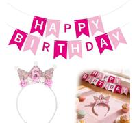 Set de Fiesta Princesa para Niñas de 6 Años - 2 Piezas con Corona y Guirnalda de Cumpleaños - Decoración de Fiesta Infantil Estilo Princesa