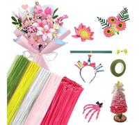 Set de Flores en Limpiapipas, 300 Piezas en 4 Colores con 20 Tallos Verdes, 1 Rollo de Cinta Floral Verde y 1 Hoja de Polen para DIY Ramos y Proyectos Creativos