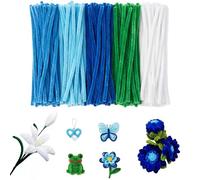 Set de Flores en Limpiapipas - 300 Piezas en 5 Colores con 20 Tallos Verdes, 1 Rollo de Cinta Floral Verde y 1 Hoja de Polen para DIY Ramos, Proyectos Creativos, Manualidades y Decoraciones para Niños