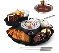 Set de fondue de chocolate 12 piezas con bandeja para frutas y galletas, equipo 2 en 1 para fondue y S’Mores, tostador eléctrico de malvaviscos con control de temperatura, ideal para fiestas y familia