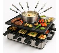 Set de fondue y raclette para 8 personas con sartenes y raspador - Inoxidable y regulable (Set de fondue)