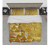 Set de Fundas de edredón Estilo Abstracto 3 Piezas Conjunto Vintage de Ropa de Cama Transpirable con Estampado círculo Dorado 2 Almohadas con Cremallera 4 Bridas 155 x 220 cm
