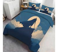 Set de Fundas para edredón Siluetas de Caballero a la Luz de la Luna - Ropa de Cama de Héroe de Fantasía en un Acantilado con Luna Llena, Decoración de Dormitorio con Cierre de Cremallera 135x200cm