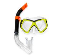 Set de Gafas de Buceo con Tubo Snorkel | Máscara de Buceo con Lentes de Policarbonato y Correa Ajustable | Kit Snorkel Sin Látex para Playa, Piscina y Vacaciones | Color Negro/Amarillo