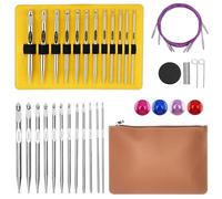 Set De Ganchillo Tunecino con Cable, 26 Piezas, 3-10 mm, Ganchillos Intercambiables De 15,2 cm en Aluminio Niquelado, Ergonómicos, con Bolsa De Almacenamiento, para Principiantes & Profesionales