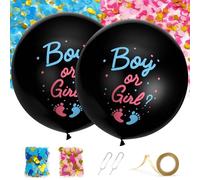 Set de Globos Gender Reveal, Boy or Girl Globo 36 Pulgadas con Confeti Rosa y Azul, Dorada & Rotuladores, Decoración Fiesta para Revelación de Género Bebé y Baby Shower