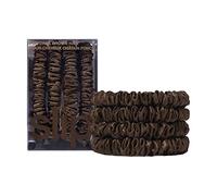 Set de gomas para el cabello Slip de 100% seda de morera - Scrunchies suaves contra la rotura del cabello, 4 gomas en Marrón Oscuro