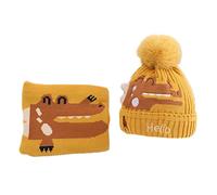 Set de Gorro Y Bufanda para Niños Conjunto de Invierno Dos Piezas para Niñas Caliente Jacquard de Punto Gorro con Bufanda Térmico Niño Tiempo Frío Sets de Accesorios Amarillo