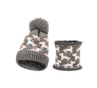 Set de Gorro Y Bufanda para Niños Conjunto de Invierno Dos Piezas para Niñas Caliente Jacquard de Punto Gorro con Bufanda Térmico Niño Tiempo Frío Sets de Accesorios caballo gris