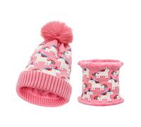 Set de Gorro Y Bufanda para Niños Conjunto de Invierno Dos Piezas para Niñas Caliente Jacquard de Punto Gorro con Bufanda Térmico Niño Tiempo Frío Sets de Accesorios caballo rosa
